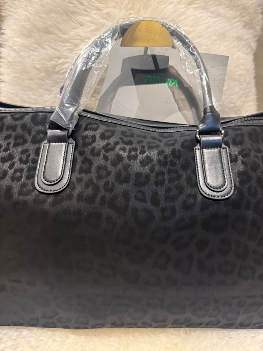 Privata Black Leopard-Print Tote Bag - Stylish Duffle Bag